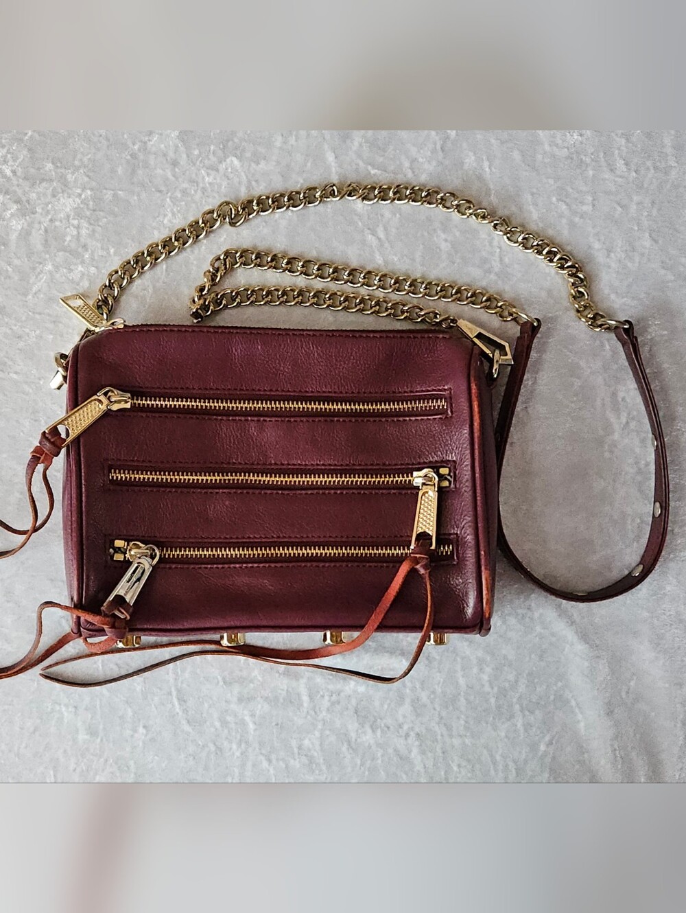 Rebecca Minkoff Crossbody Mini 5 Zip Convertible Clutch Bag Port Wine